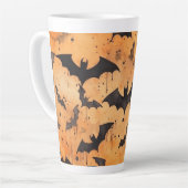 水彩黒こうもりオンオレンジ カフェラテマグ (左アングル)