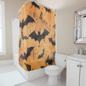 水彩黒こうもりオンオレンジ シャワーカーテン (インサイチュ)