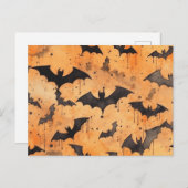 水彩黒こうもりオンオレンジ ポストカード (正面/裏面)