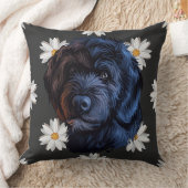 水彩黒ポルトガル水犬顔 クッション (ブランケット)