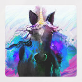 水彩黒ユニコーンステッカー/ラベル ラベル (デザイン1)