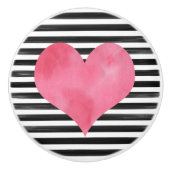 水彩黒及び赤いハートセラミックノブ セラミックノブ (正面)