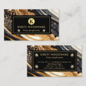 水彩黒及び金ゴールドグリッターアルコールインクブシ 名刺 (正面/裏面)