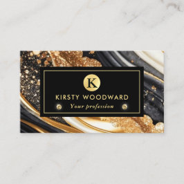 水彩黒及び金ゴールドグリッターアルコールインクブシ 名刺