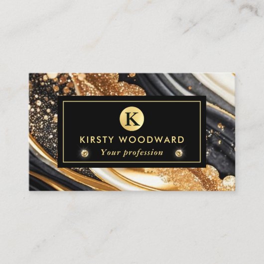 水彩黒及び金ゴールドグリッターアルコールインクブシ 名刺 (正面)