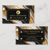 水彩黒及び金ゴールドグリッターアルコールインク 名刺 (正面/裏面)