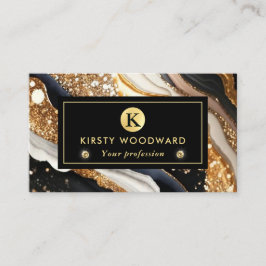 水彩黒及び金ゴールドグリッターアルコールインク 名刺