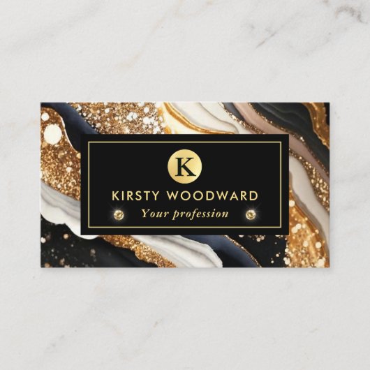 水彩黒及び金ゴールドグリッターアルコールインク 名刺 (正面)