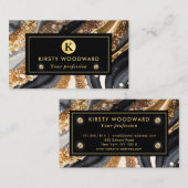 水彩黒及び金ゴールドグリッターアルコールインク 名刺 (正面/裏面)