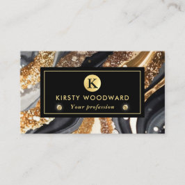 水彩黒及び金ゴールドグリッターアルコールインク 名刺