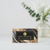 水彩黒及び金ゴールドグリッターアルコールインク 名刺 (スタンド正面)