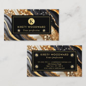 水彩黒及び金ゴールドグリッターアルコールインク 名刺 (正面/裏面)