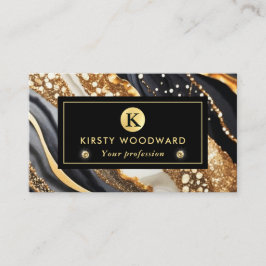 水彩黒及び金ゴールドグリッターアルコールインク 名刺