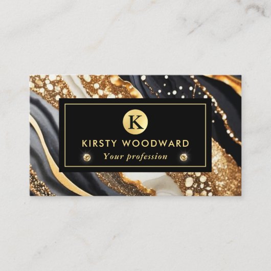 水彩黒及び金ゴールドグリッターアルコールインク 名刺 (正面)