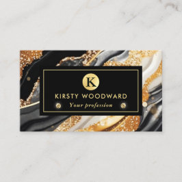 水彩黒及び金ゴールドグリッターアルコールインク 名刺