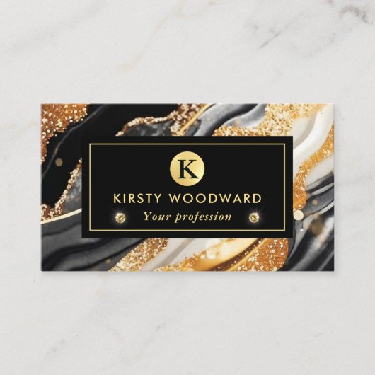 水彩黒及び金ゴールドグリッターアルコールインク 名刺 (正面)