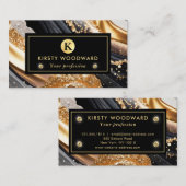 水彩黒及び金ゴールドグリッターアルコールインク 名刺 (正面/裏面)