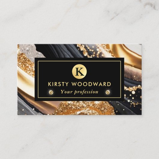 水彩黒及び金ゴールドグリッターアルコールインク 名刺 (正面)