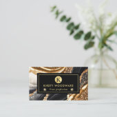 水彩黒及び金ゴールドグリッターアルコールインク 名刺 (スタンド正面)