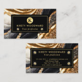 水彩黒及び金ゴールドグリッターアルコールインク 名刺 (正面/裏面)