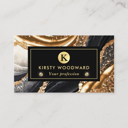 水彩黒及び金ゴールドグリッターアルコールインク 名刺 (正面)