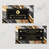 水彩黒及び金ゴールドグリッターアルコールインク 名刺 (正面/裏面)