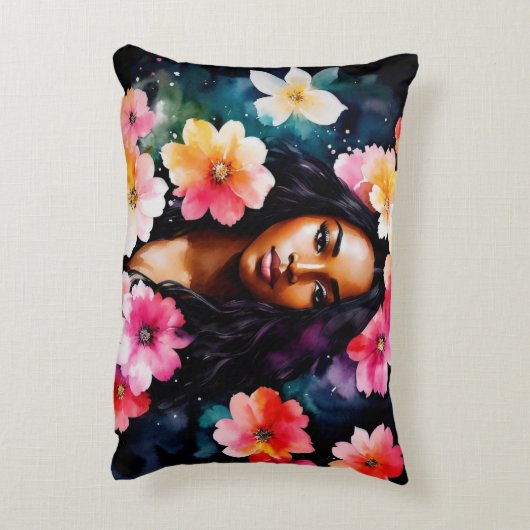 水彩黒女色数々のフローラアート アクセントクッション (裏面(縦))