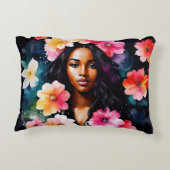 水彩黒女色数々のフローラアート アクセントクッション (裏面)