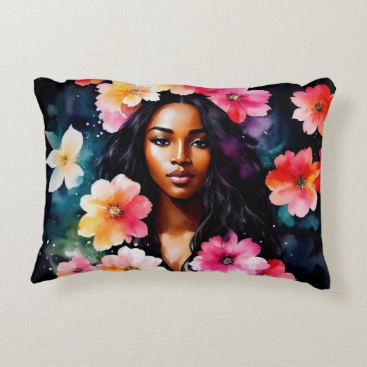 水彩黒女色数々のフローラアート アクセントクッション (裏面)