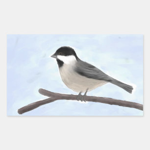 水彩黒帽をかぶった《鳥》アメリカゴガラシール 長方形シール