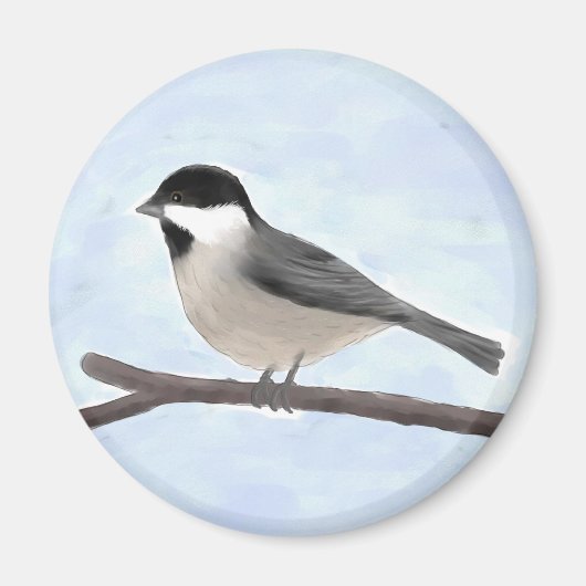 水彩黒帽をかぶった《鳥》アメリカゴガラ磁石 マグネット (正面)