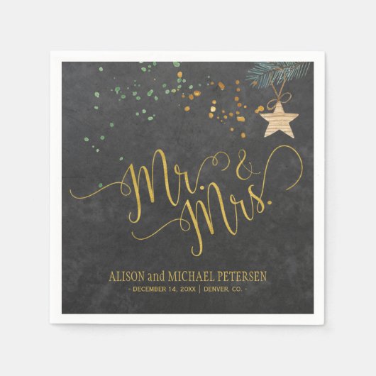 水彩黒板mrとmrs script 結婚's スタンダードカクテルナプキン (正面)