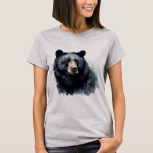 水彩黒熊の動物の野生動物自然アート Tシャツ