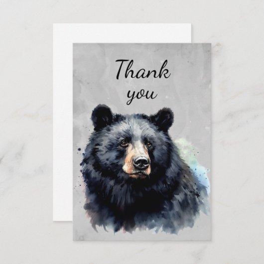 水彩黒熊の野生動物感謝してい サンキューカード (正面/裏面)