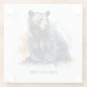 水彩黒熊ウッドランドアートカスタム ガラスコースター (裏面)