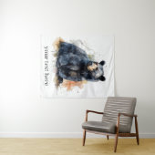 水彩黒熊ウッドランドアートカスタム タペストリー (インサイチュ(横))