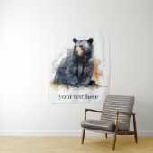 水彩黒熊ウッドランドアートカスタム タペストリー (インサイチュ)