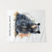 水彩黒熊ウッドランドアートカスタム タペストリー (正面(横))