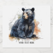 水彩黒熊ウッドランドアートカスタム ビールラベル (シングルラベル)