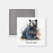 水彩黒熊ウッドランドアートカスタム マグネット (正面/裏面)