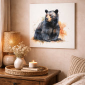 水彩黒熊ウッドランドアート キャンバスプリント