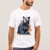 水彩黒熊ウッドランドアート Tシャツ (正面)