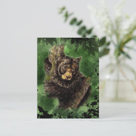 水彩黒熊ハグズアニマルアート ポストカード (スタンド正面)