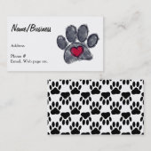 水彩黒犬ポープリント赤いハート カスタム 名刺 (正面/裏面)