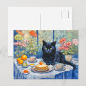 水彩黒猫お茶テーブル ポストカード (正面/裏面)