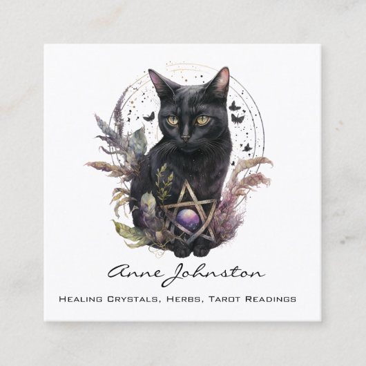 水彩黒猫とペンタグラム スクエア名刺 (正面)