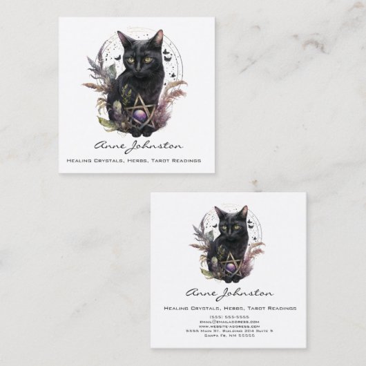 水彩黒猫とペンタグラム スクエア名刺 (正面/裏面)