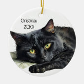 水彩黒猫オンホワイト セラミックオーナメント (正面)