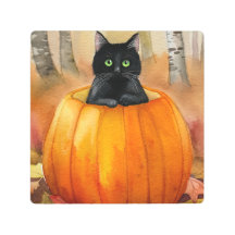 水彩黒猫カボチャ秋の森館