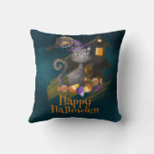 水彩黒猫キャンディ付きハロウィーン クッション (裏面)